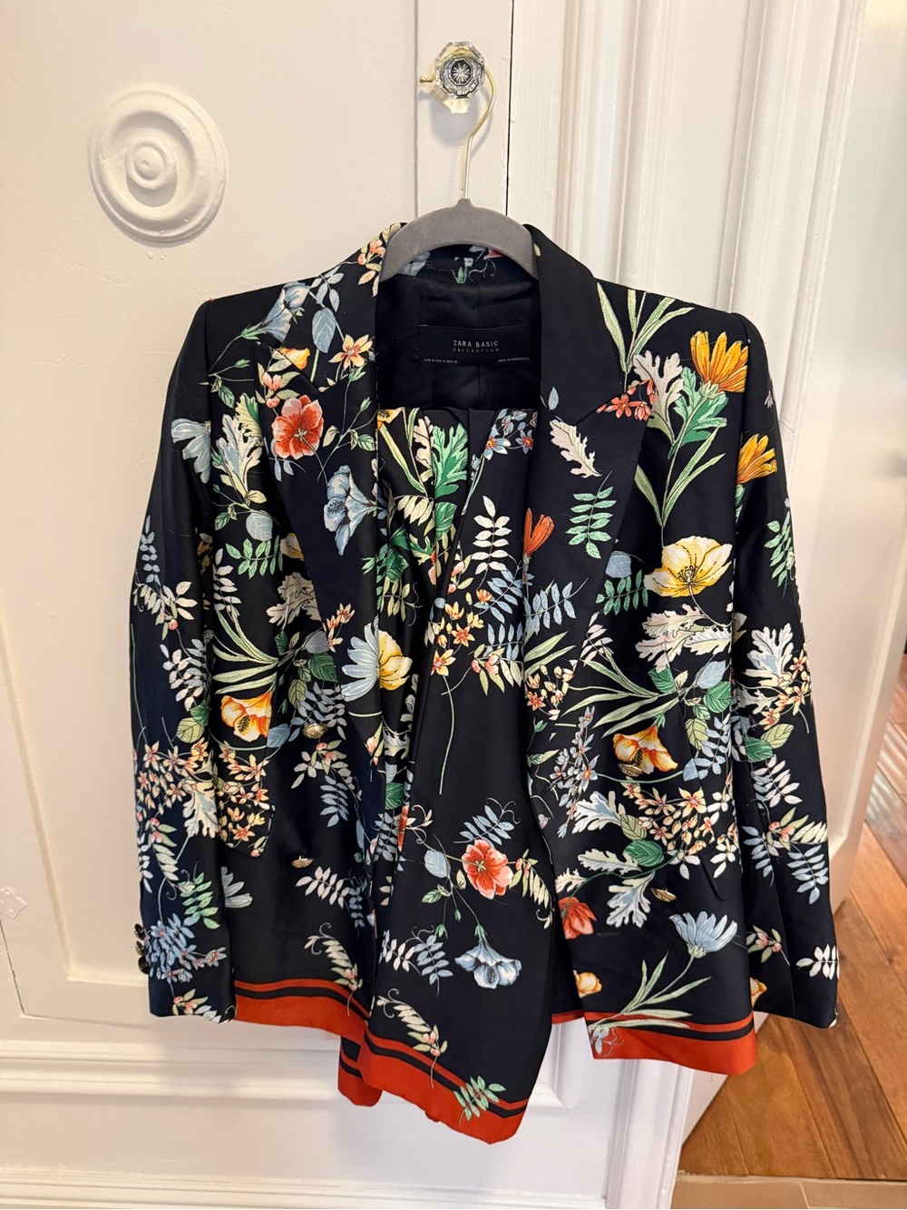 Zara Matching Pants suit set Black Floral Blazer Jacket and High waisted pants